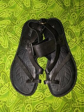 Born Womens Belluno Thong Slingback Sandals 9.5M Blk Leather Casual Comfort Flat